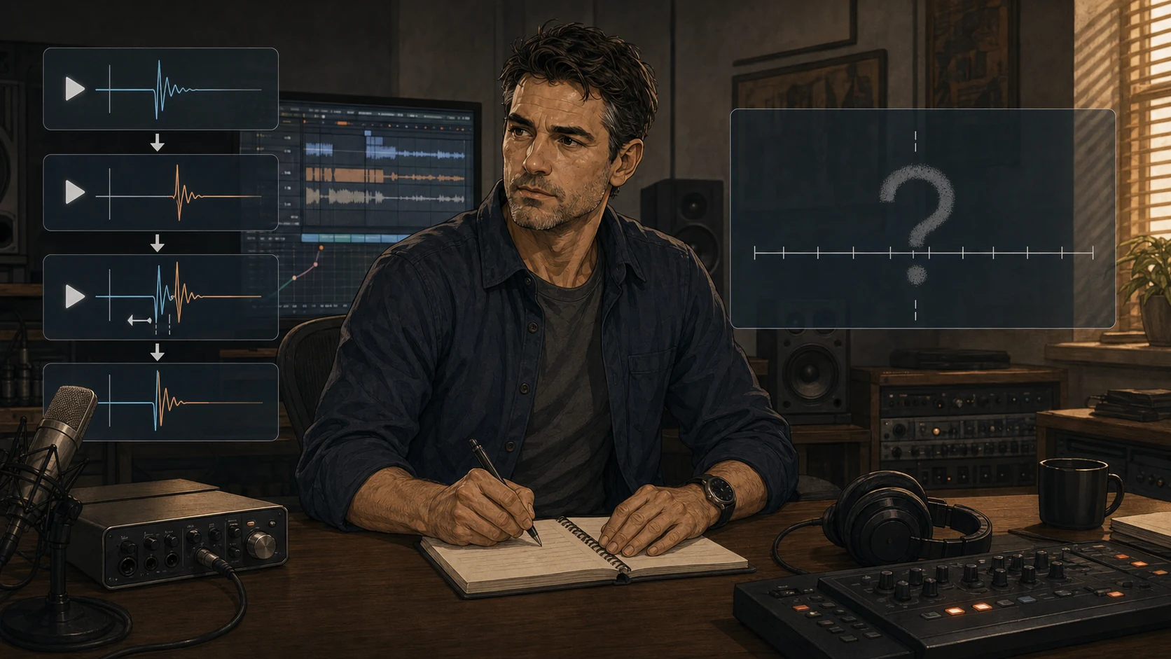 Nate Mercer records a latency note beside a calibration diagram and an empty round-trip latency measurement.