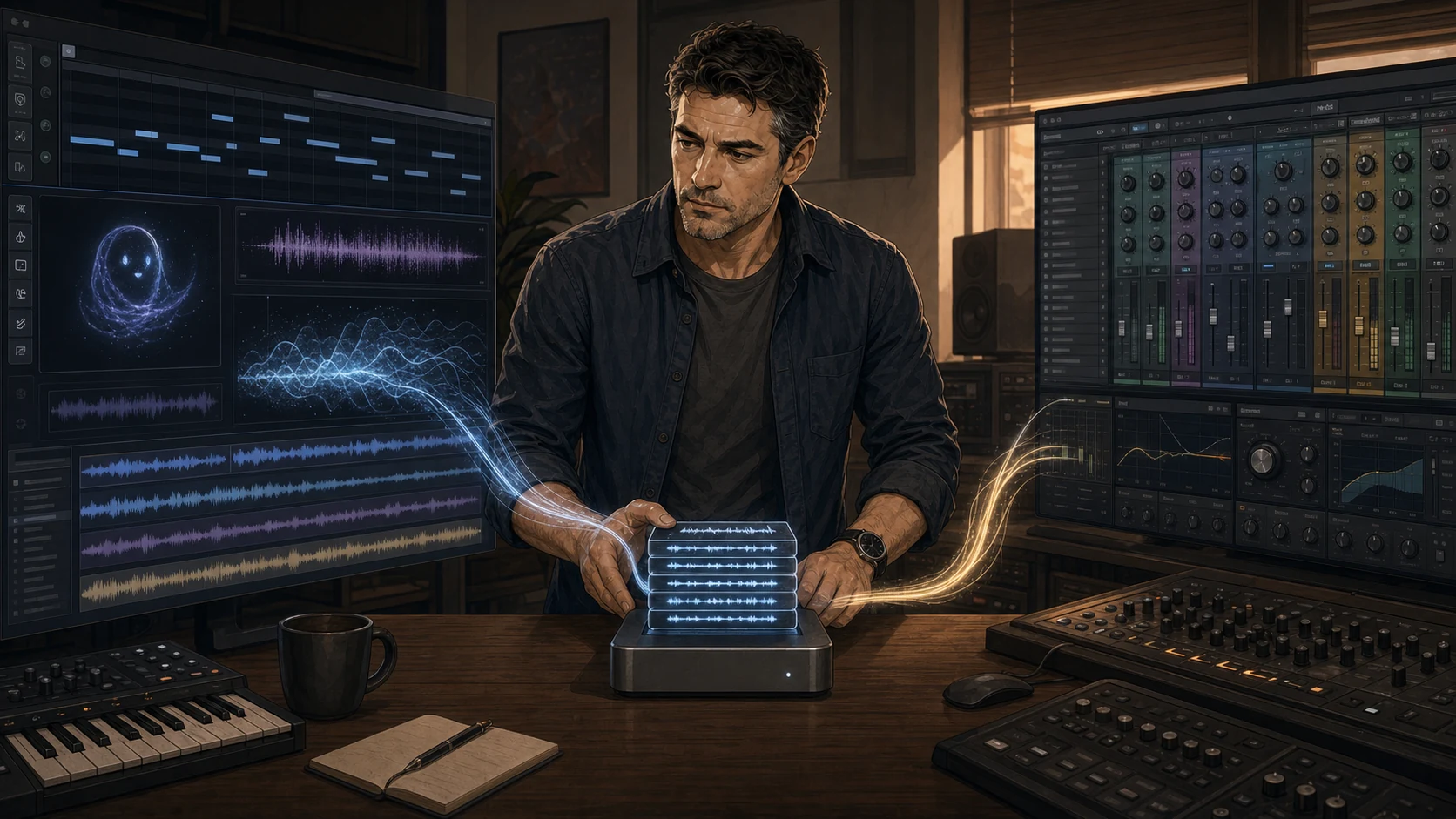 Nate Mercer checks audio files moving from a generative Studio environment into a mature DAW finishing workflow.