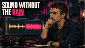 Nate Mercer compares two mastered waveforms on a studio monitor while listening critically.