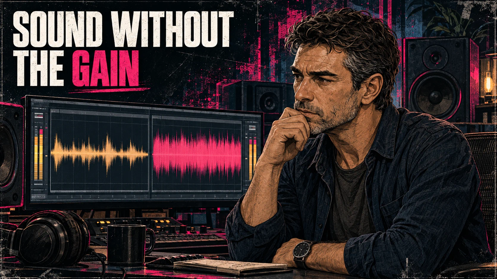 Nate Mercer compares two mastered waveforms on a studio monitor while listening critically.