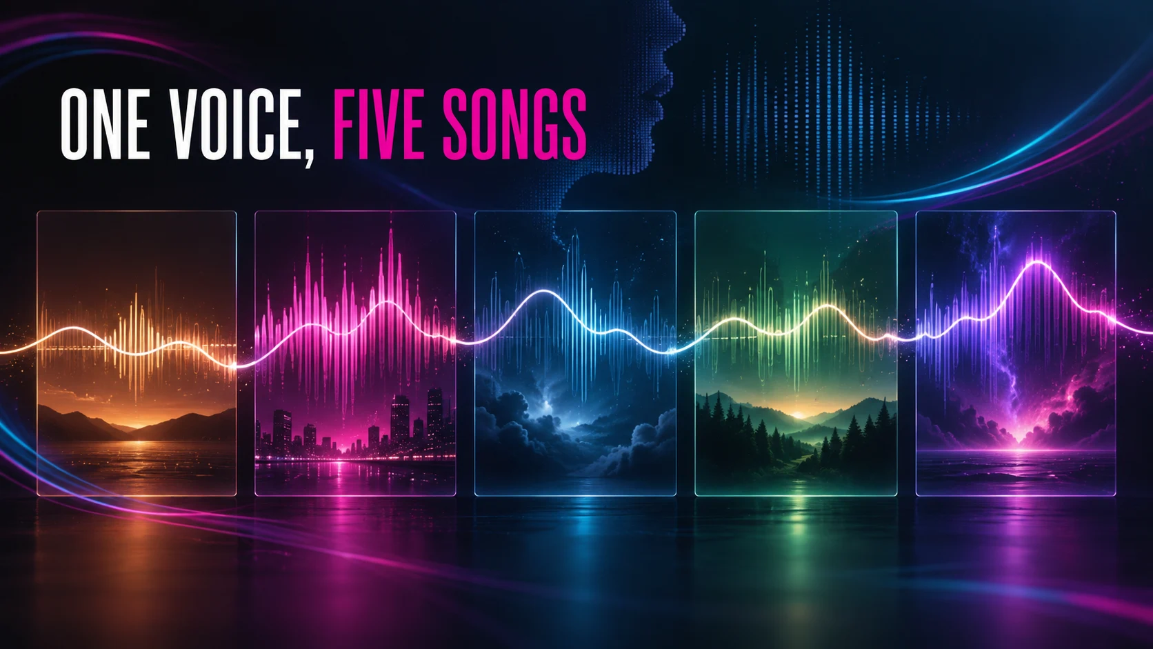 Five differently colored song panels are connected by one continuous vocal contour.