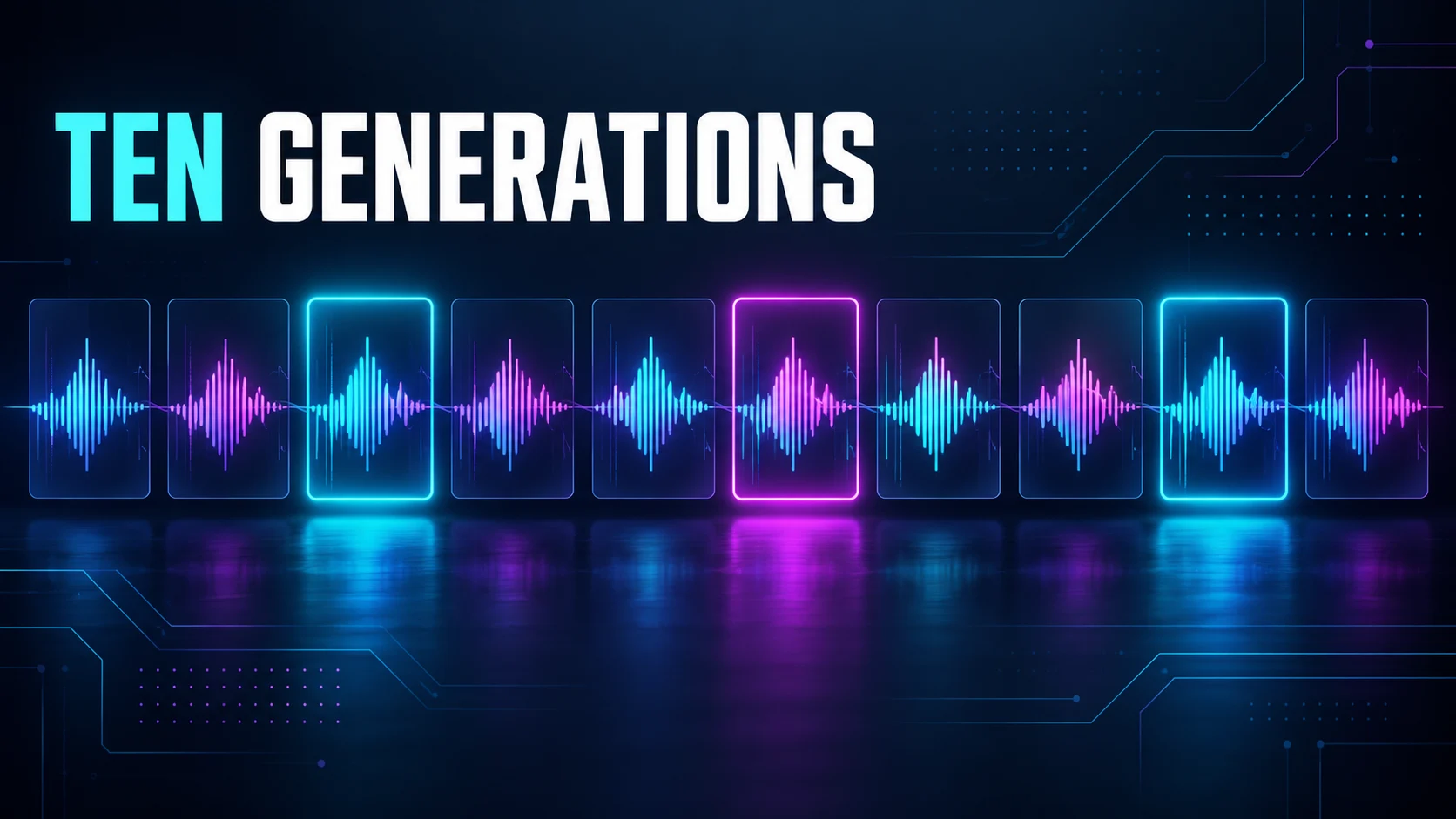 Ten distinct waveform panels show variations on a shared musical motif.
