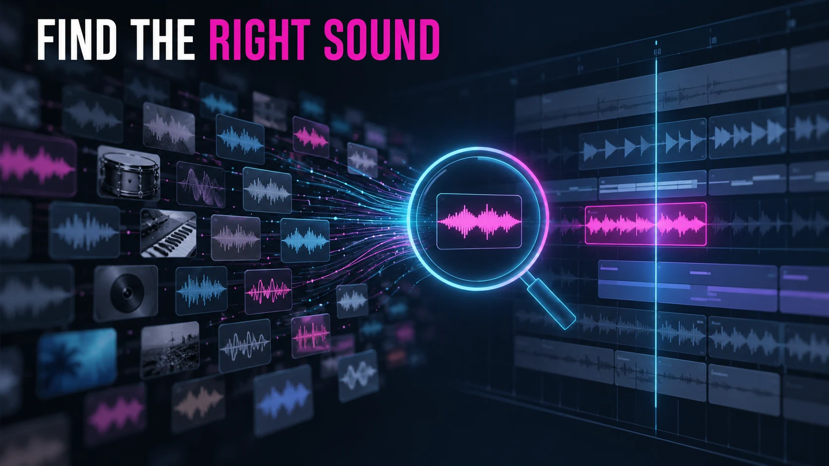 A field of sample waveforms converges on one loop selected for a song arrangement.